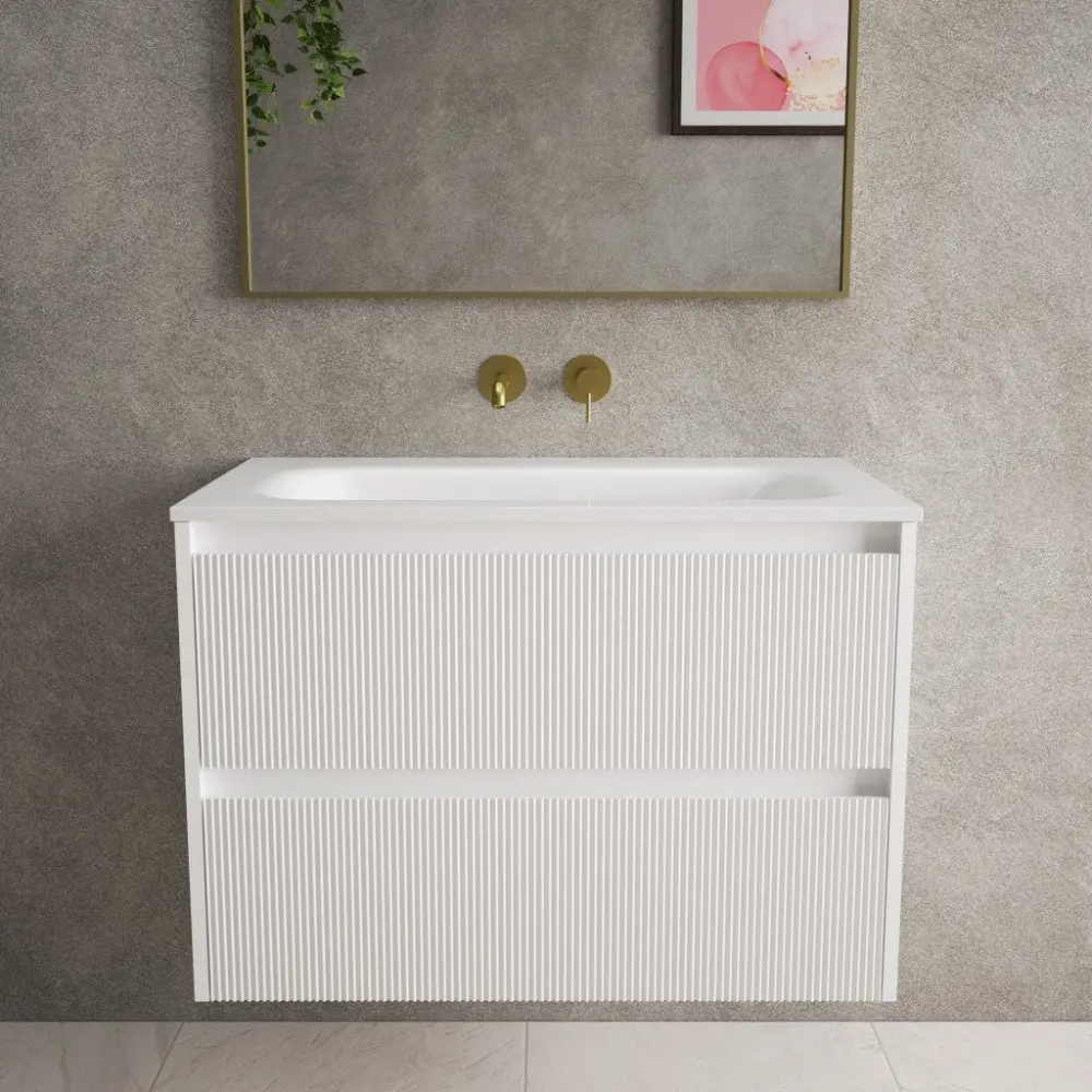 Scanalato Double Drawer Vanity Unit Beyondstone Basin - Genuine White 800mm