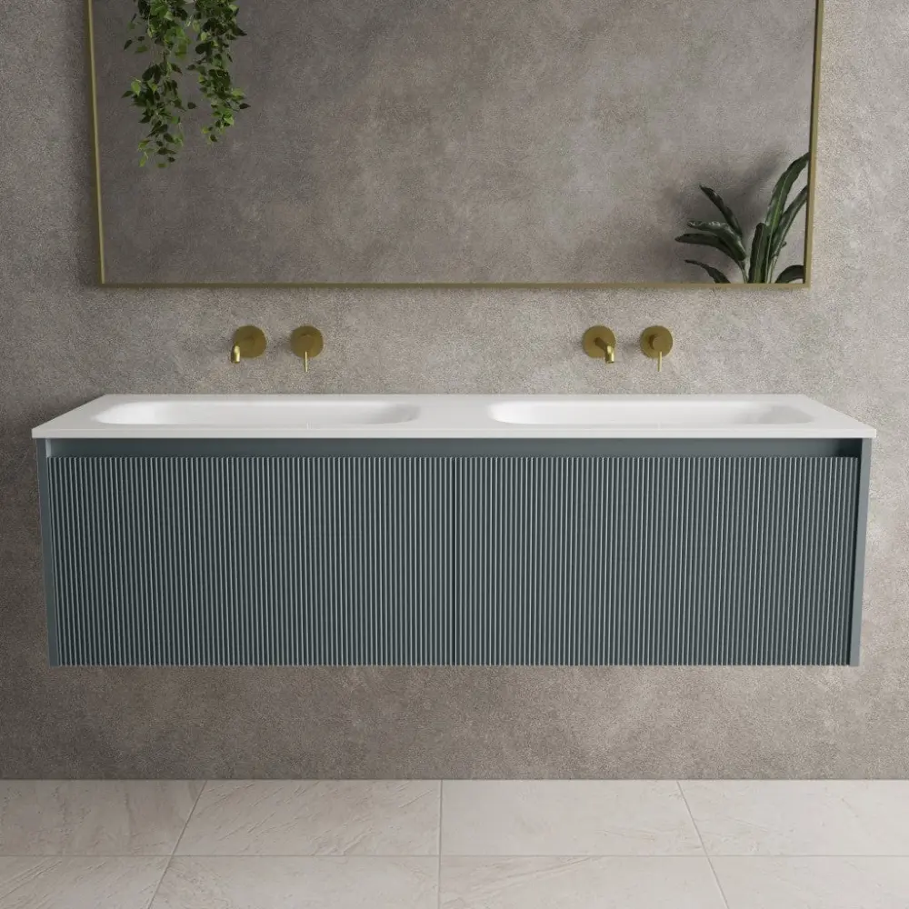 Scanalato Double Drawer Vanity Unit Beyondstone Twofold Basin - Anthracite 1400mm