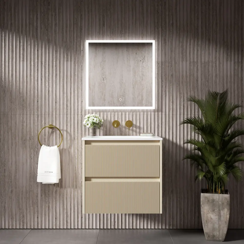 Scanalato Double Drawer Vanity Unit Beyondstone Basin - Goat hair wool 600mm