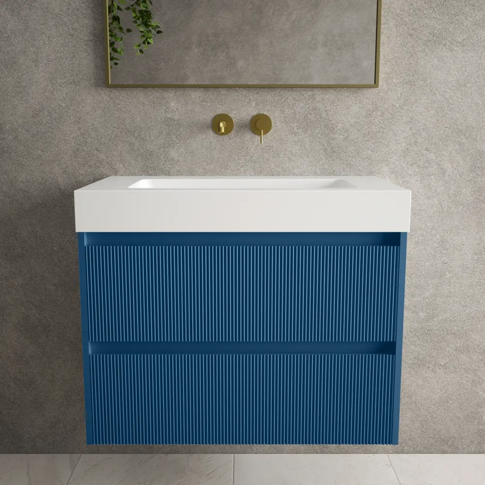 Scanalato Double Drawer Vanity Unit Beyondstone BLOC Basin - Ocean Cobalt 800mm
