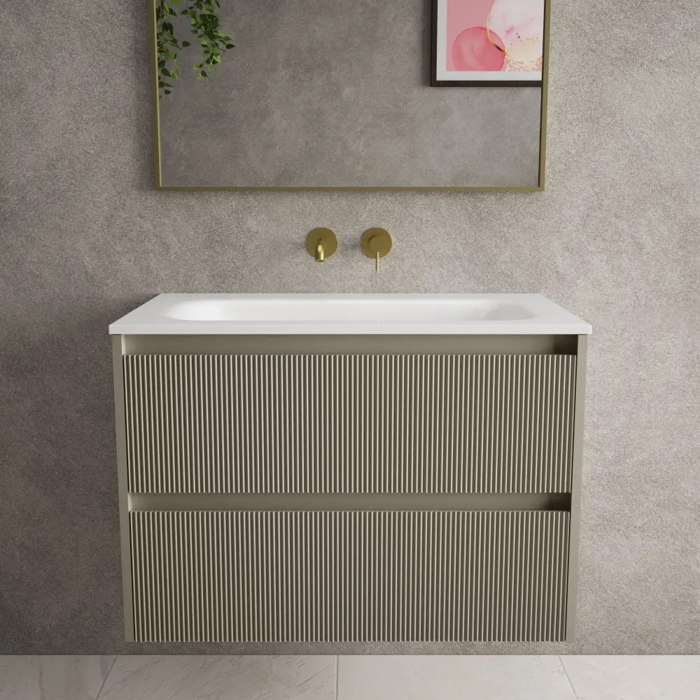 Scanalato Double Drawer Vanity Unit Beyondstone Basin - Yielding Taupe 800mm