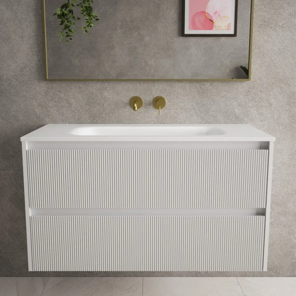 Scanalato Double Drawer Vanity Unit Beyondstone Basin - Velvety Grey 1000mm