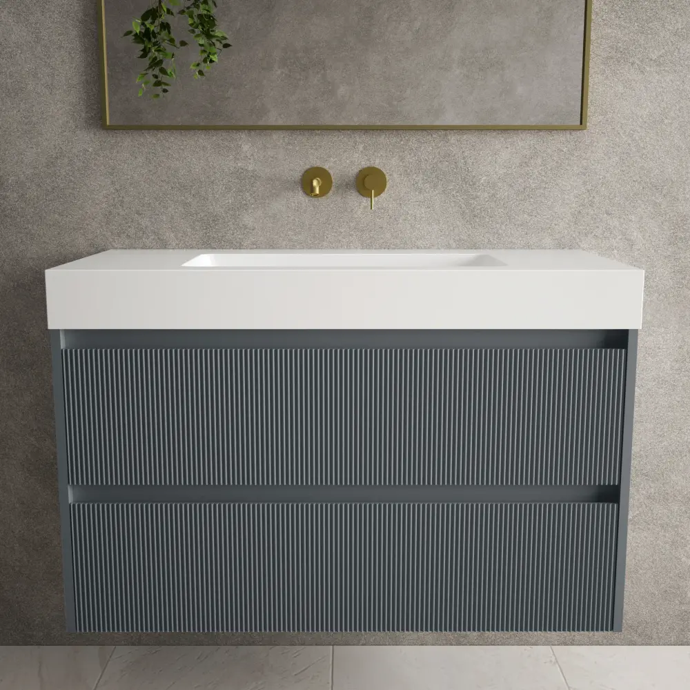 Scanalato Dual Drawer Vanity Unit Beyondstone BLOC Basin - Slate Grey 1000mm