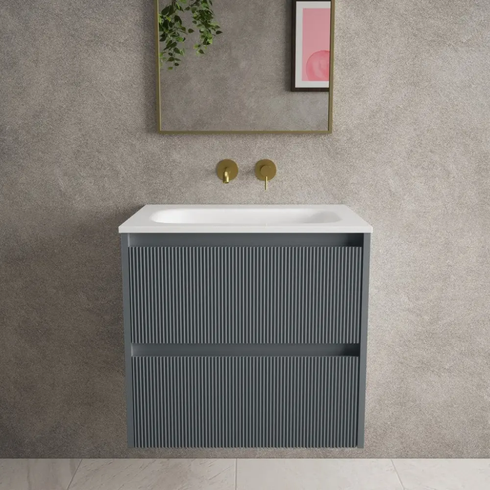 Scanalato Dual Drawer Vanity Unit Beyondstone Basin - Slate Grey 600mm