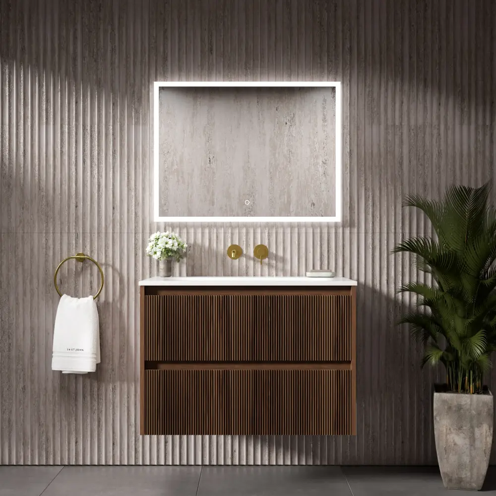 Scanalato Duplicate Drawer Vanity Unit Beyondstone Basin - Walnut 800mm