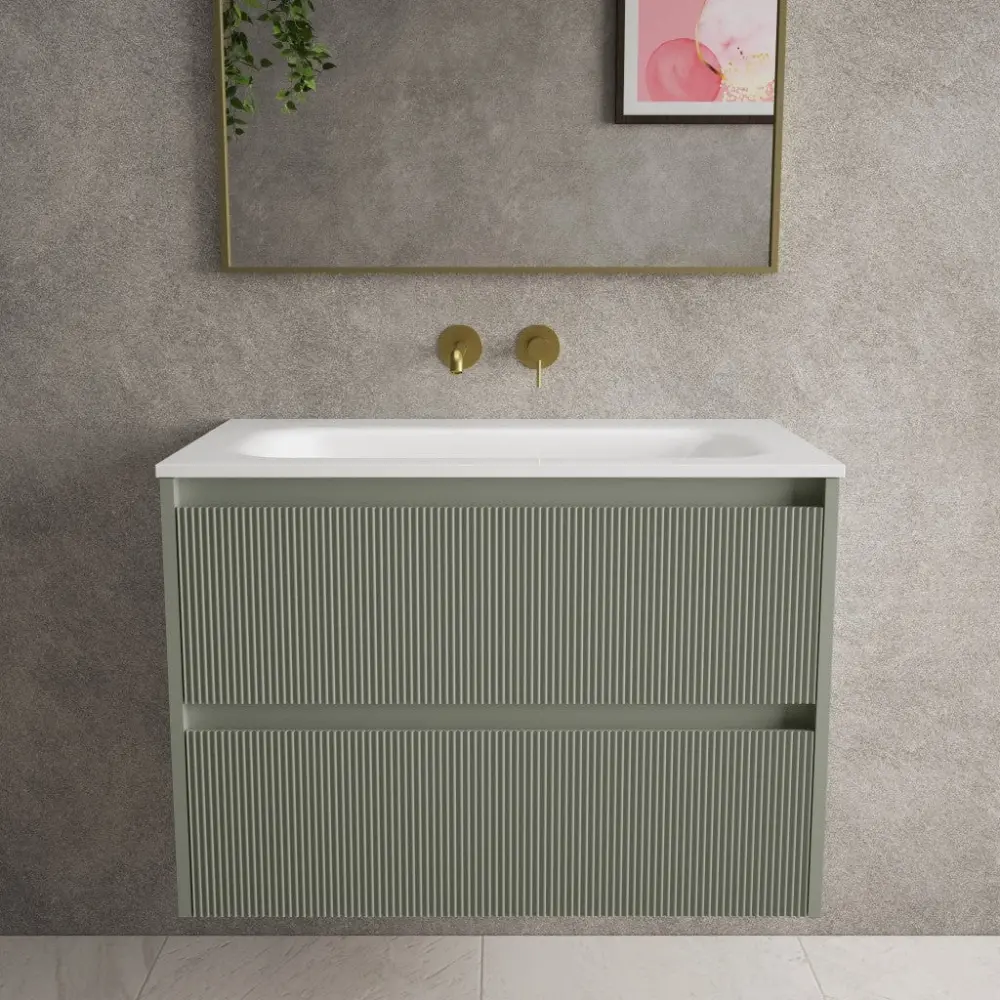 Scanalato Duplicate Drawer Vanity Unit Beyondstone Basin - Pistachio 800mm
