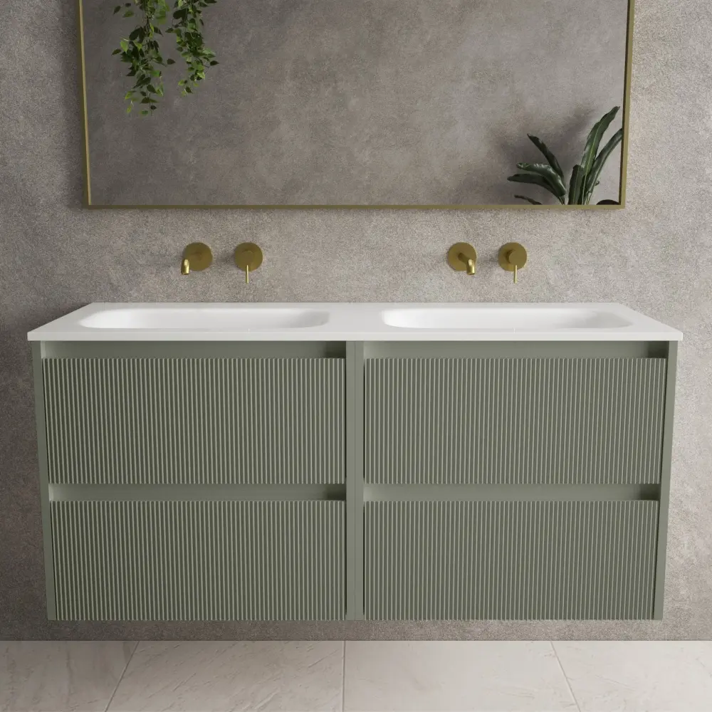 Scanalato Four Drawer Vanity Unit Beyondstone Duplicate Basin - Pistachio 1200mm