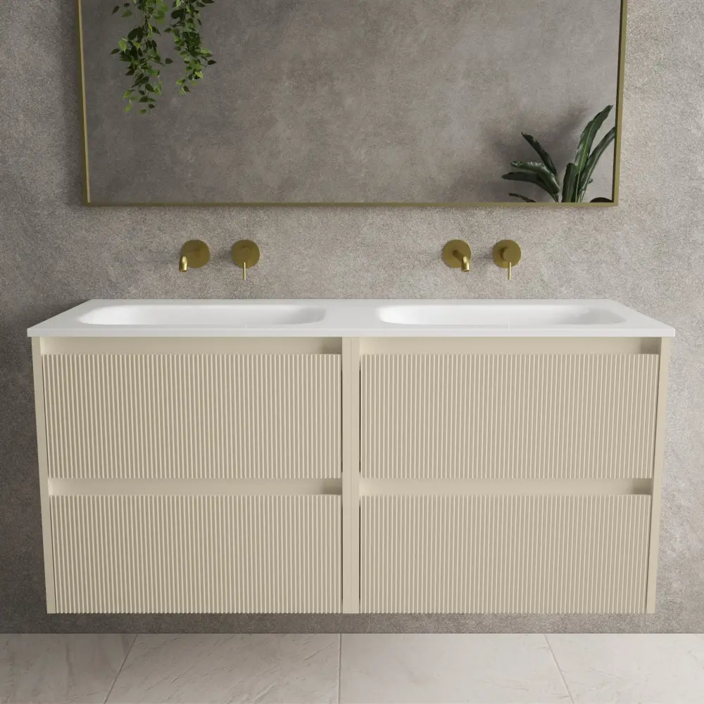 Scanalato Four Drawer Vanity Unit Beyondstone Double Basin - Goat hair wool 1200mm