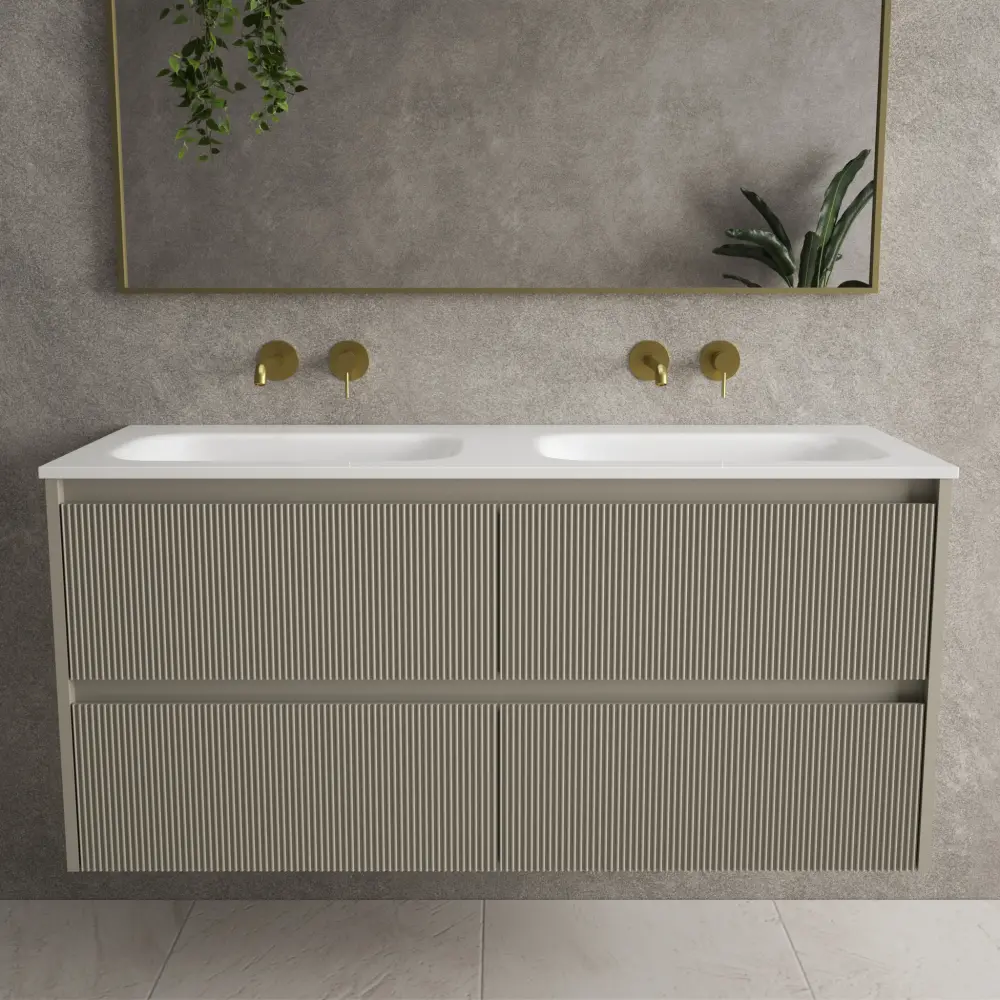 Scanalato Four Drawer Vanity Unit Beyondstone Duplicate Basin - Soft Taupe 1200mm
