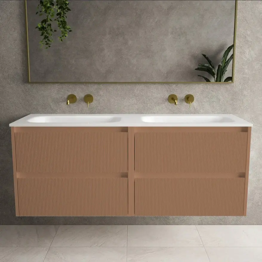 Scanalato Four Drawer Vanity Unit Beyondstone Twofold Basin - Mocha Mousse 1200mm