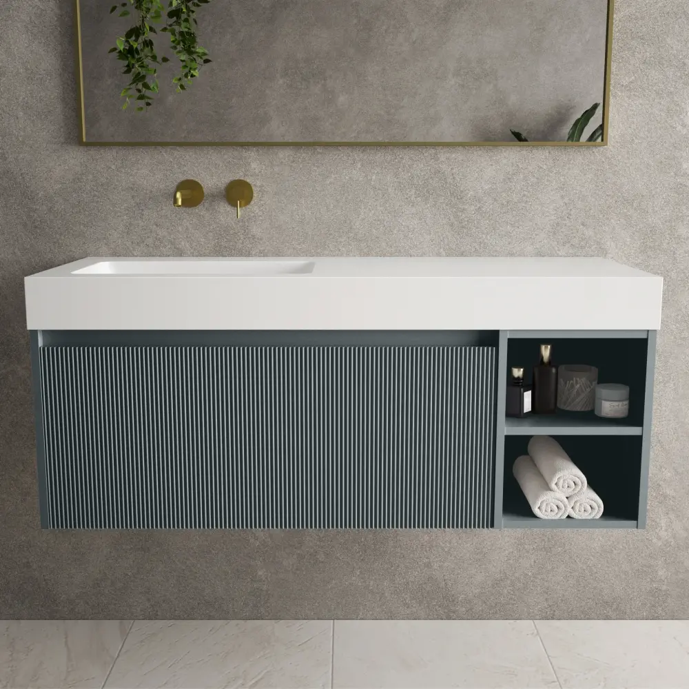 Scanalato One-only Drawer Vanity Unit Open Storage Space And Beyondstone BLOC Basin - Anthracite 1200mm