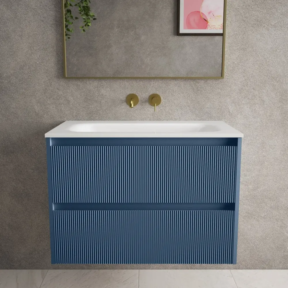 Scanalato Paired Drawer Vanity Unit Beyondstone Basin - Soft Blue 800mm