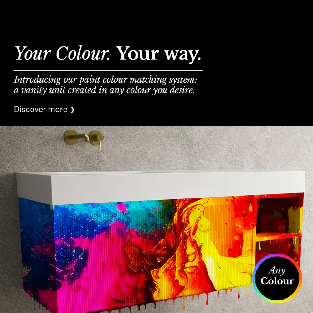 Scanalato Single Drawer Vanity Unit Open Storage Space And Beyondstone BLOC Basin - Select Your Own Colour 1200mm