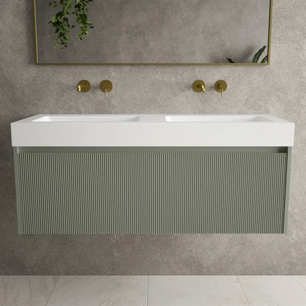 Scanalato Singular Drawer Vanity Unit Beyondstone BLOC Double Basin - Pistachio 1200mm