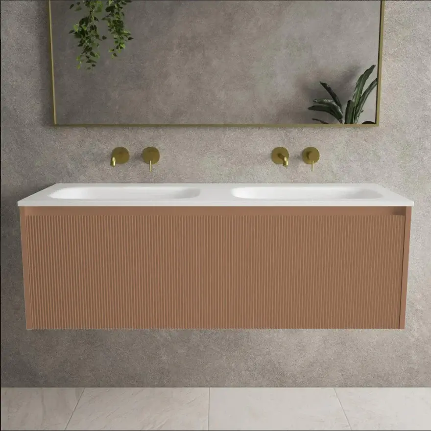Scanalato Sole Drawer Vanity Unit Beyondstone Double Basin - Mocha Mousse 1200mm