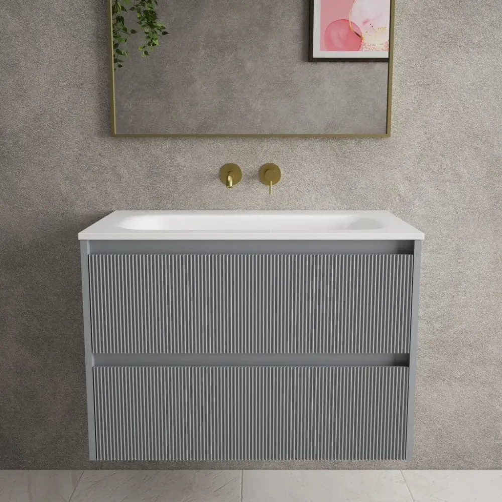 Scanalato Twin Drawer Vanity Unit Beyondstone Basin - Dove Grey 800mm