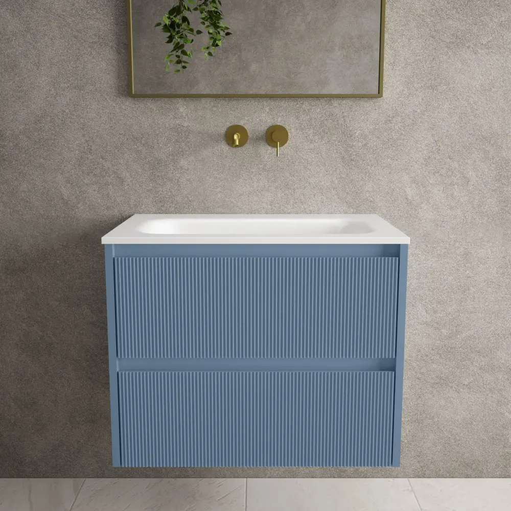 Scanalato Twin Drawer Vanity Unit Beyondstone Basin - Soft Blue 700mm