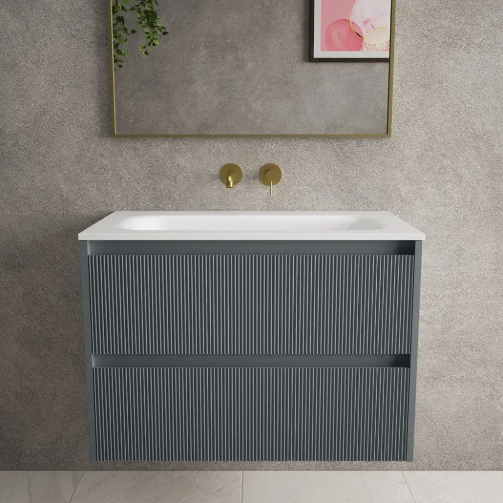 Scanalato Twofold Drawer Vanity Unit Beyondstone Basin - Slate Grey 800mm