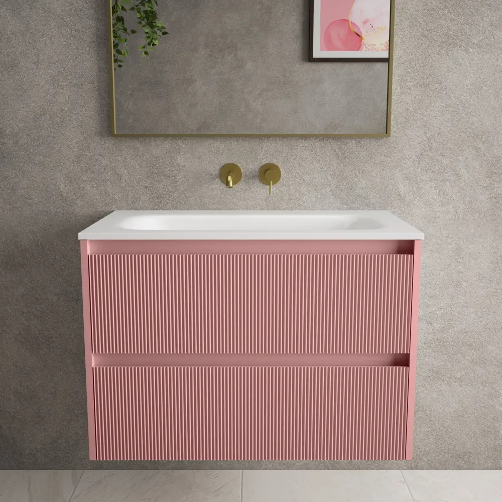 Scanalato Twofold Drawer Vanity Unit Beyondstone Basin - Dusky Pink 800mm
