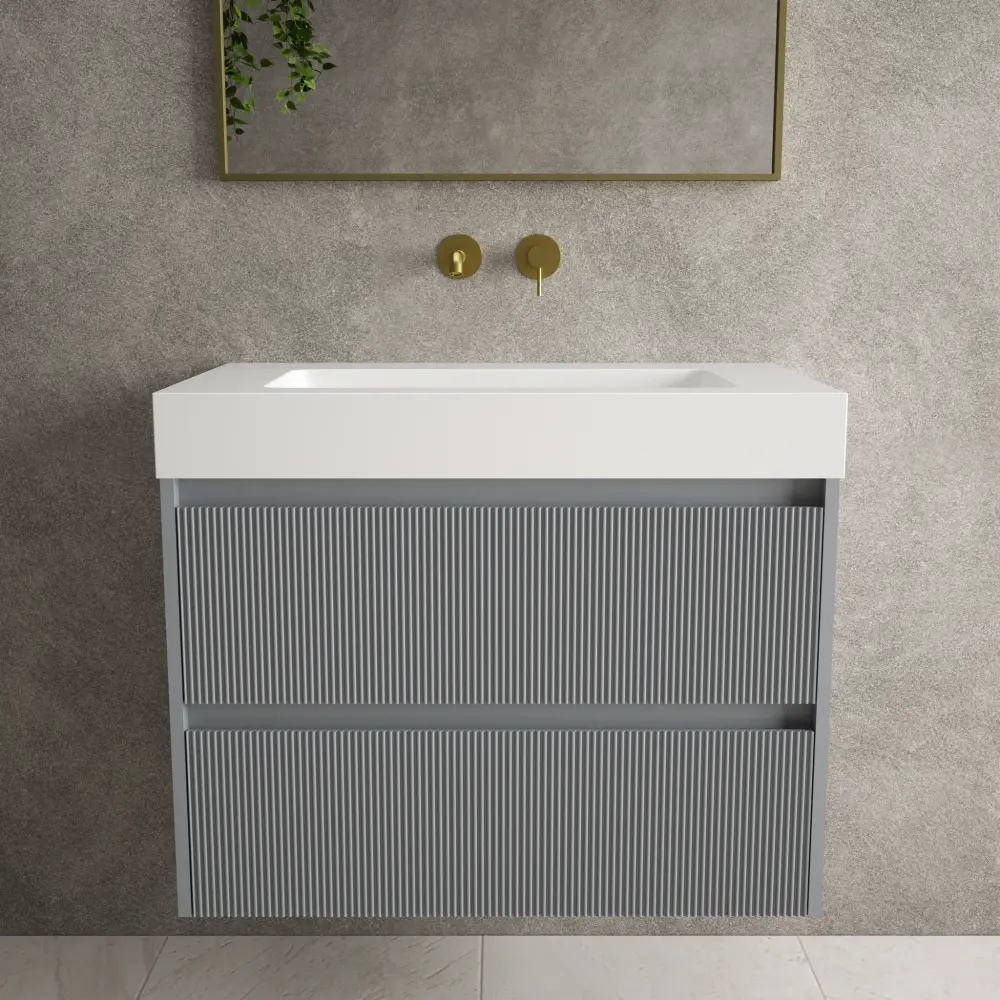 Scanalato Twofold Drawer Vanity Unit Beyondstone BLOC Basin - Dove Grey 800mm
