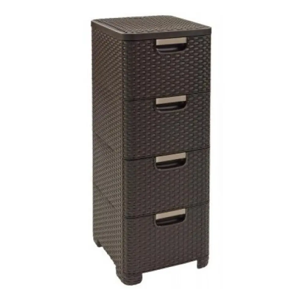 Curver 209906 Storage Unit Drawers Curver Rattan Style Chest Drawer Organiser Closet 4x 14L - Chocolate