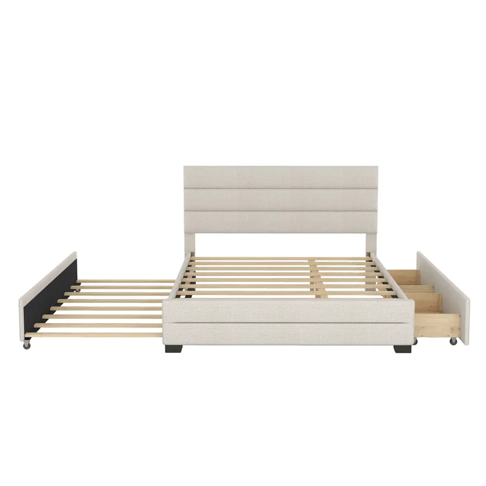 Queen Platform Bed Twin Trundle And 2 Storage Drawers - Taupe