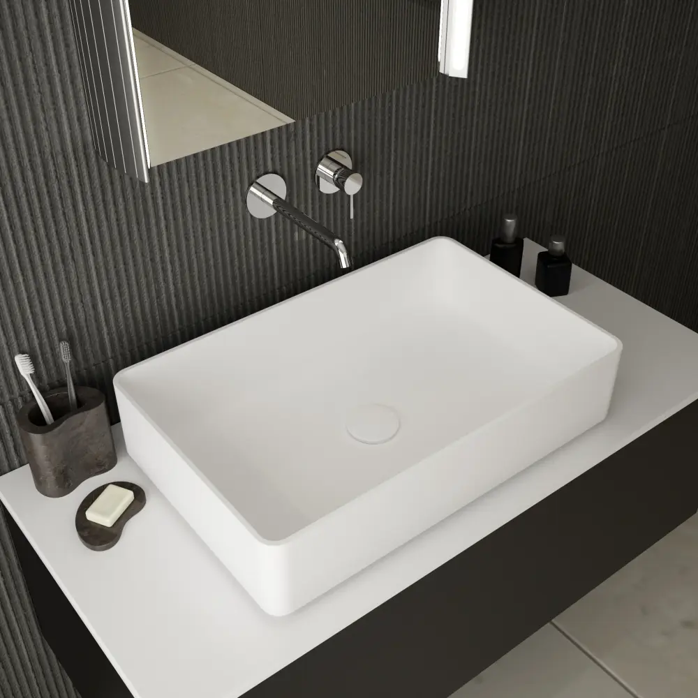 Monza Solid Surface Countertop Rectangular Basin 580mm