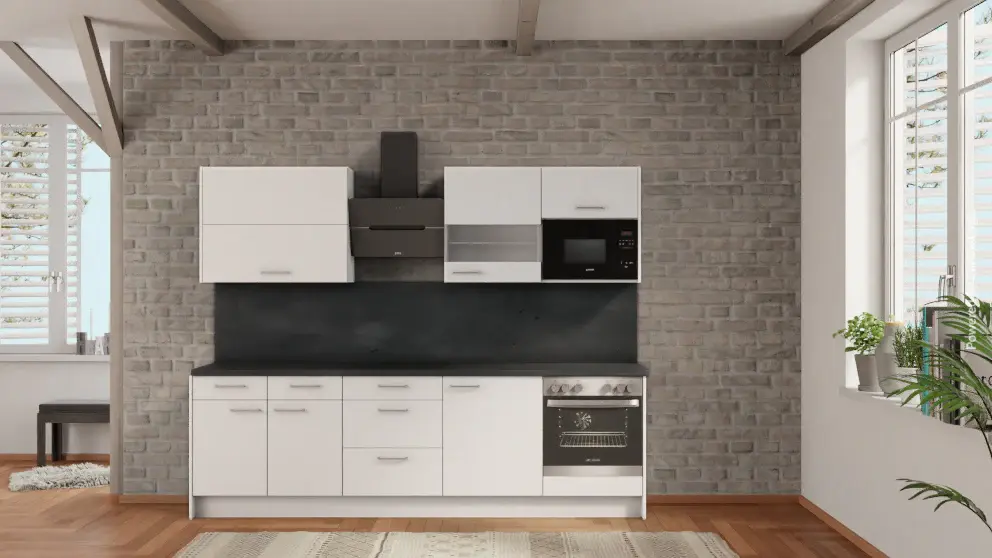 nobilia kitchen Krefeld 270 cm cheap from factory buy concrete slate ash complete cooktop