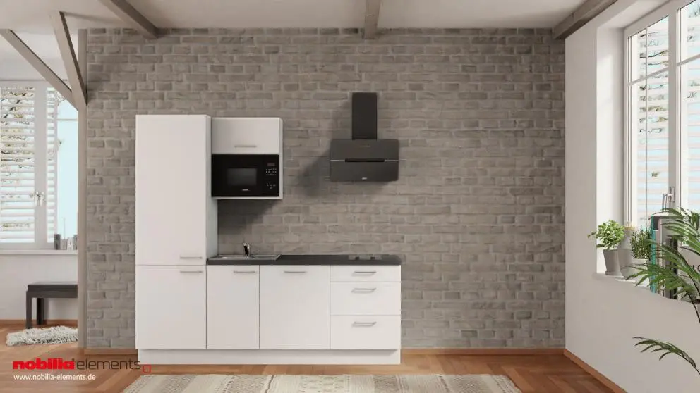 nobilia single kitchen Eschweiler 225 cm pearl matte concrete slate gray complete cooktop