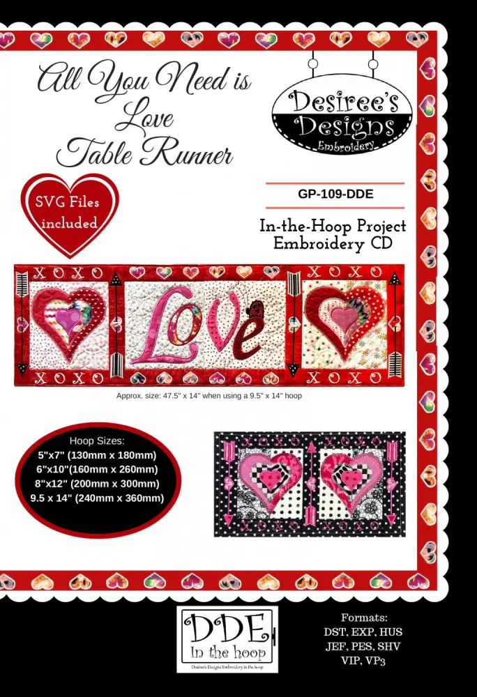 All You Need Is Love Table Runner Pattern from Desiree's Design MACHINE EMBROIDERY Bohemian Style