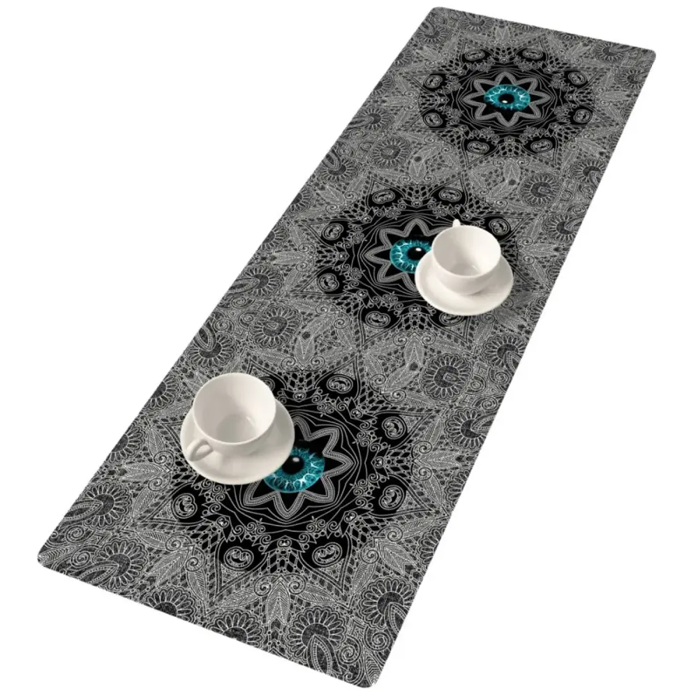 Bertoni Table Runner Decorative Felt 115x40cm Tablecloth Anti Scratch Dense Eye Look Mandala Design Pattern Navy Stripe
