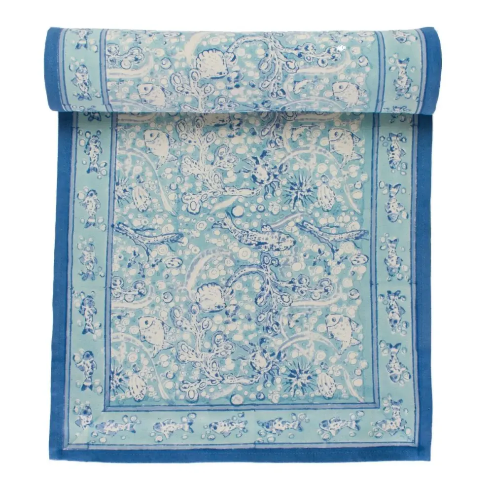 La Mer Aqua Tablecloth Runner Bohemian Style