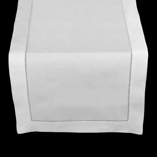 MONOGRAM LINEN HEMSTITCH WHITE RUNNER 54" GENEROUS