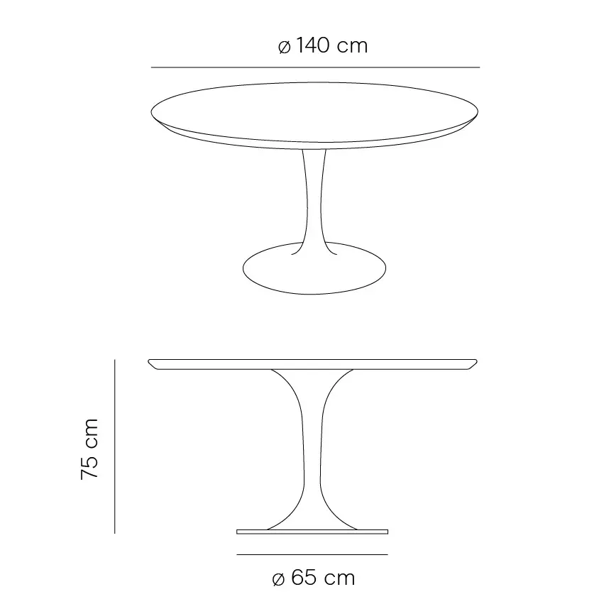 Round Dining Table Camille – Tulip Shape – MicroSkin Cloudy Latte – 140 cm
