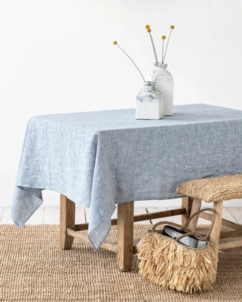 Blue Melange Flax Tablecloth