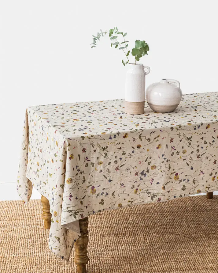 BOTANICAL PRINT FLAX TABLECLOTH