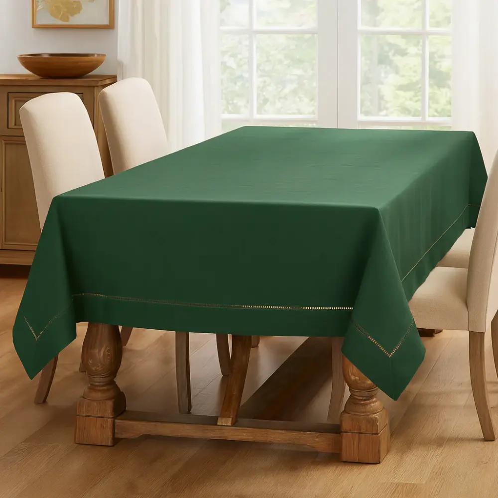 Emerald Green Hemstitch Tablecloth