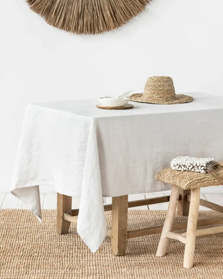 Light Gray Flax Tablecloth Non-Slip Backing