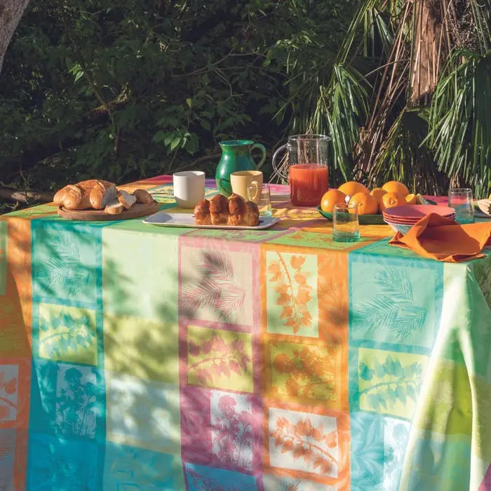 Reversible Design Mille Vegetaux Arc En Ciel Jacquard Coated Cotton Tablecloth