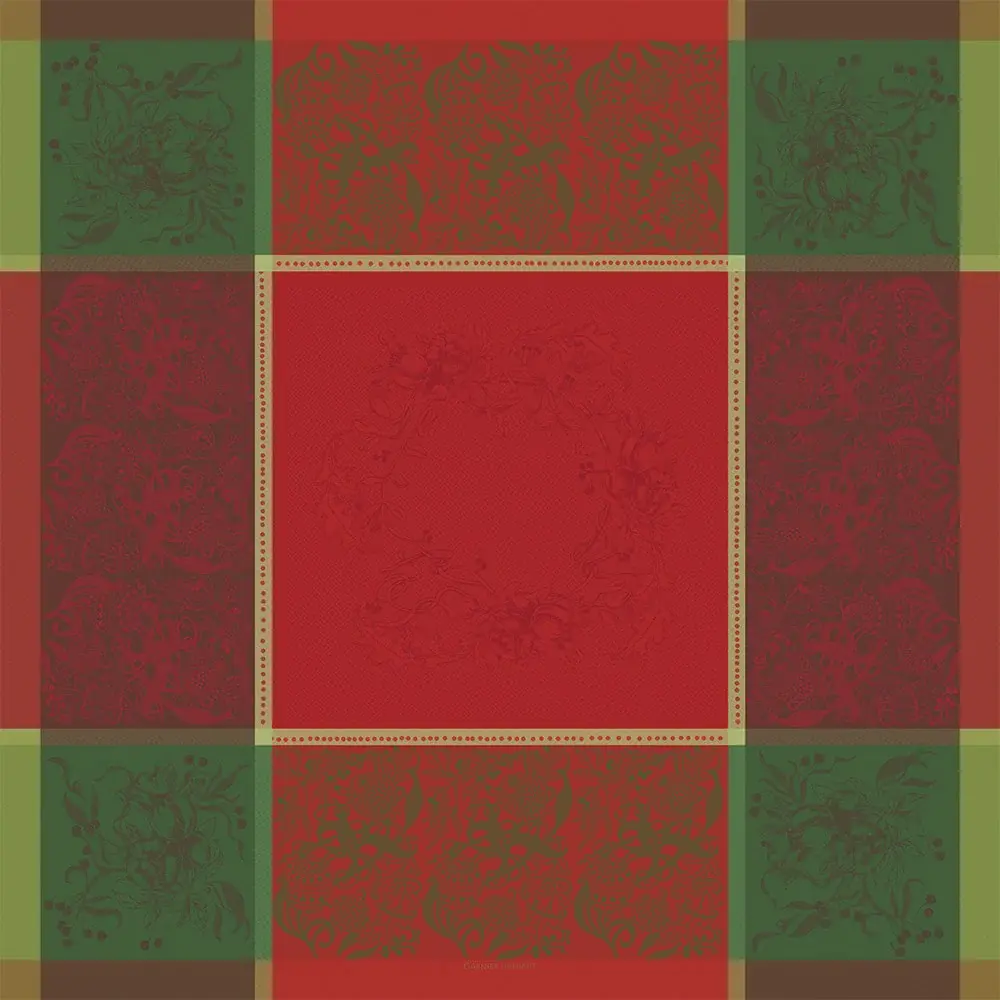 Reversible Design Noel Fruite Rouge Jacquard Tablecloth, Stain-Resistant Cotton