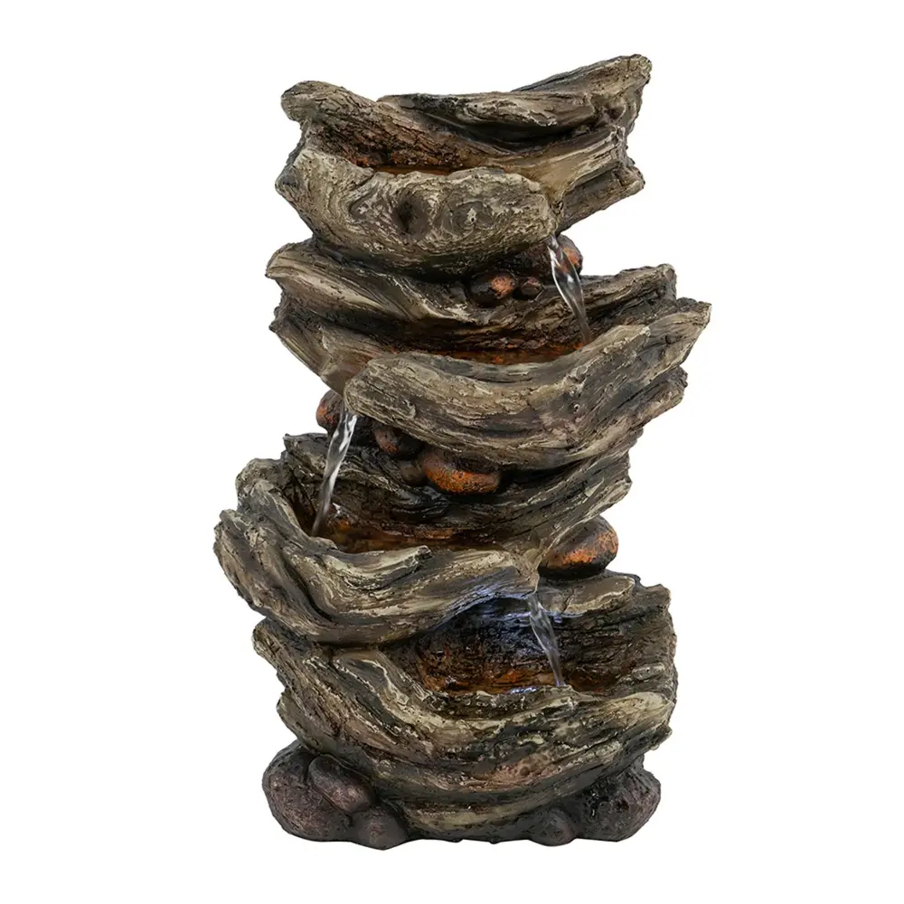 Premium Indoor Indoor Brown Wood-Look Water Fountain, 4 Tier Polyresin Cascading Wood Surface-mount Fountain LED Light - R...