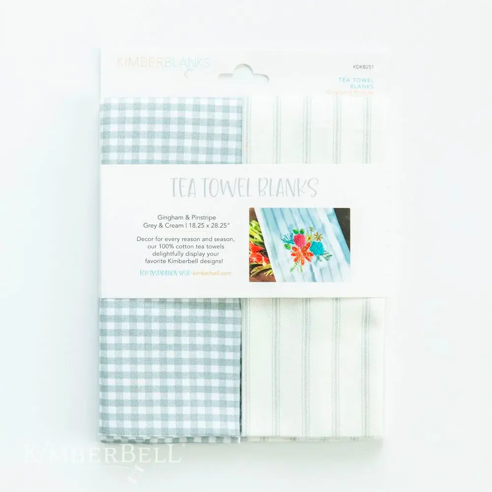 Kimberbell Tea Towel Blanks, Gingham & Pinstripe Grey/Cream Adjust 2 # KDKB251