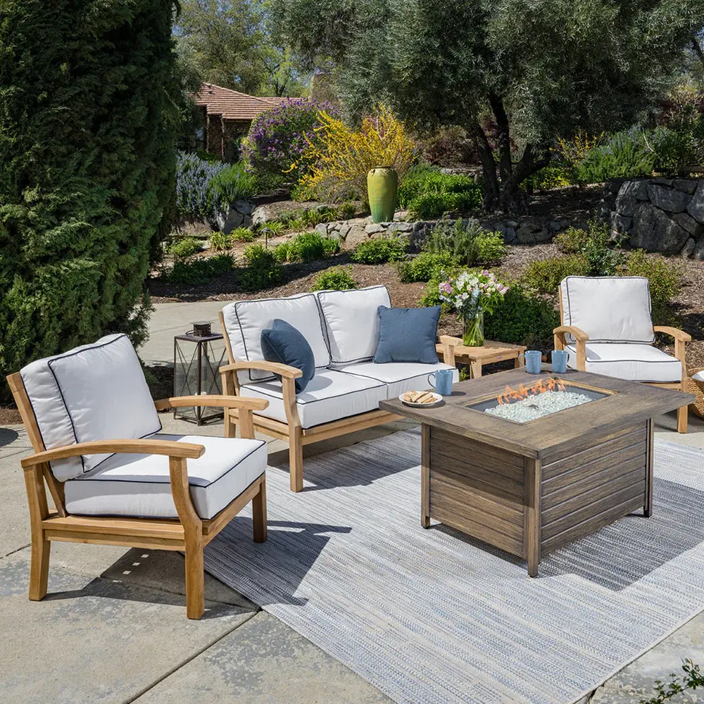 Teakwood 5pc Loveseat Set Sunbrella® Cushions