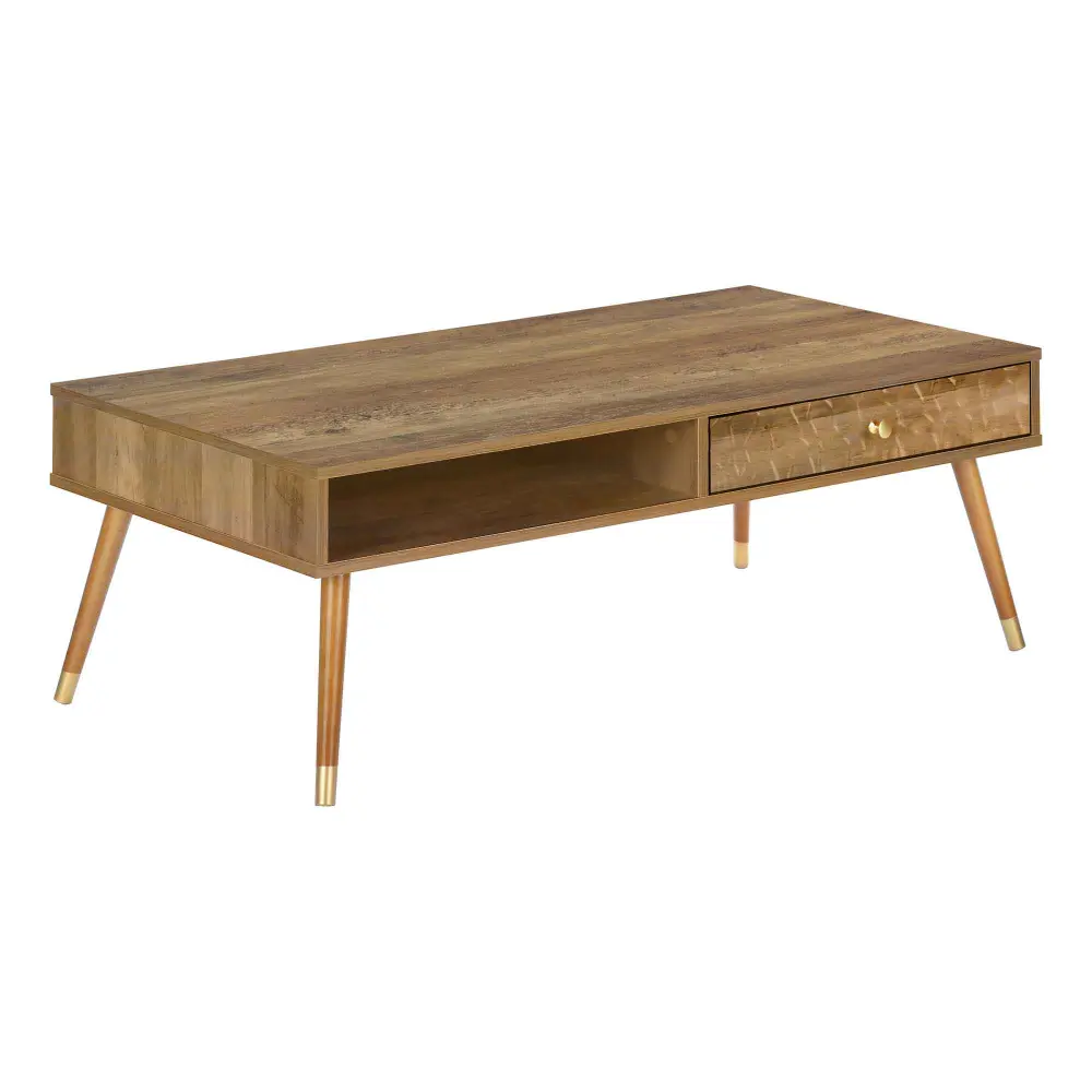 Mid-Century Modern Walnut Wood-Look Coffee Table 1 Storage Drawer , 43" Generous
