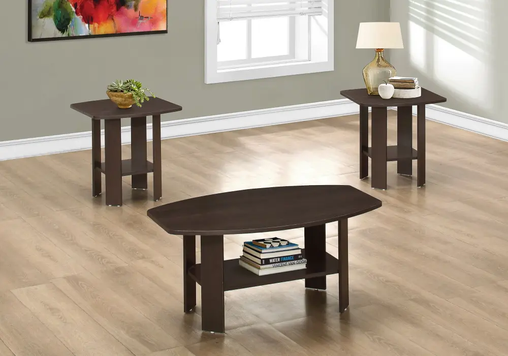 Table Set: Coffee, End, Side, Accent, Living Room, Transitional adjust 3) - Espresso
