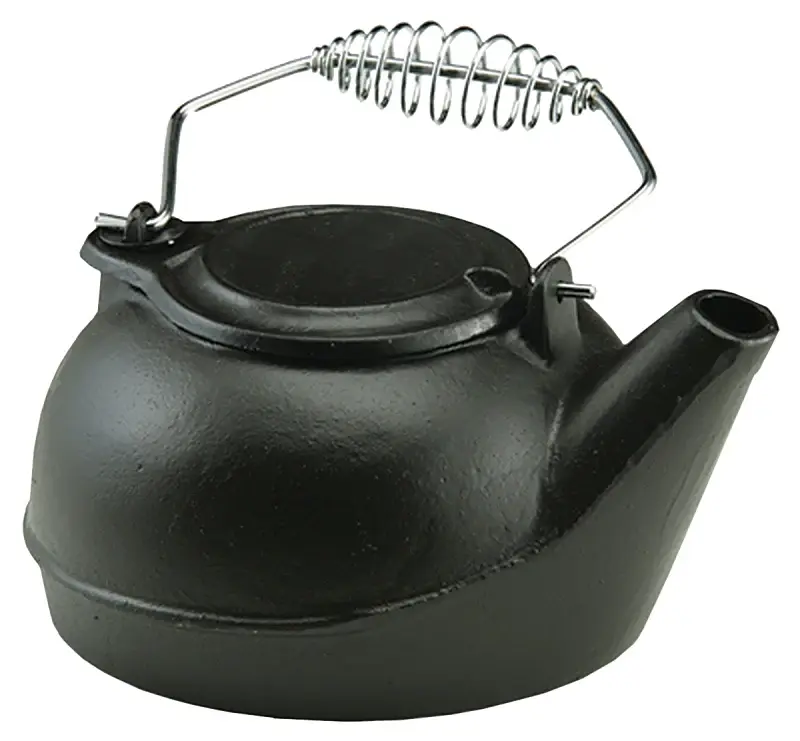 US Stove TK-02 Tea Kettle, 3 qt, Spring-Loaded Handle, Iron, Ebony