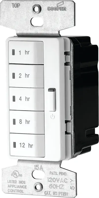 Eaton Wiring Devices PT18H-W-K Hour Timer, 15 , 120 V, 1800 W, 1, 2, 4, 8, 12 hr Off Time Setting, Ivory