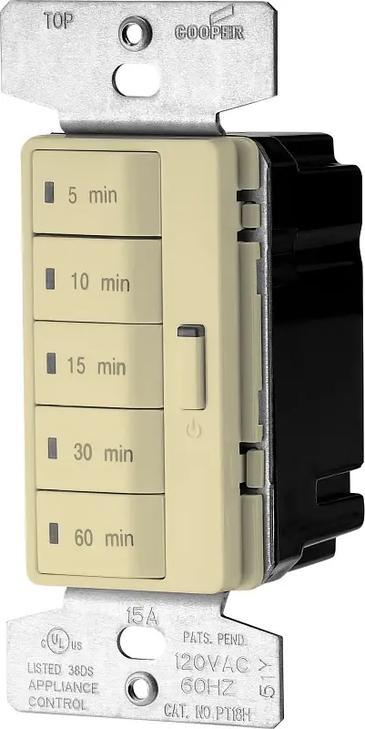 Eaton Wiring Devices PT18M-V-K Minute Timer, 15 , 120 V, 1800 W, 5, 10, 15, 30, 60 min Off Time Setting, Ivory