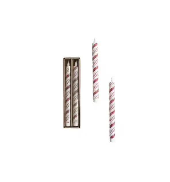 Set 2 LED Candycane Taper Candles Timer