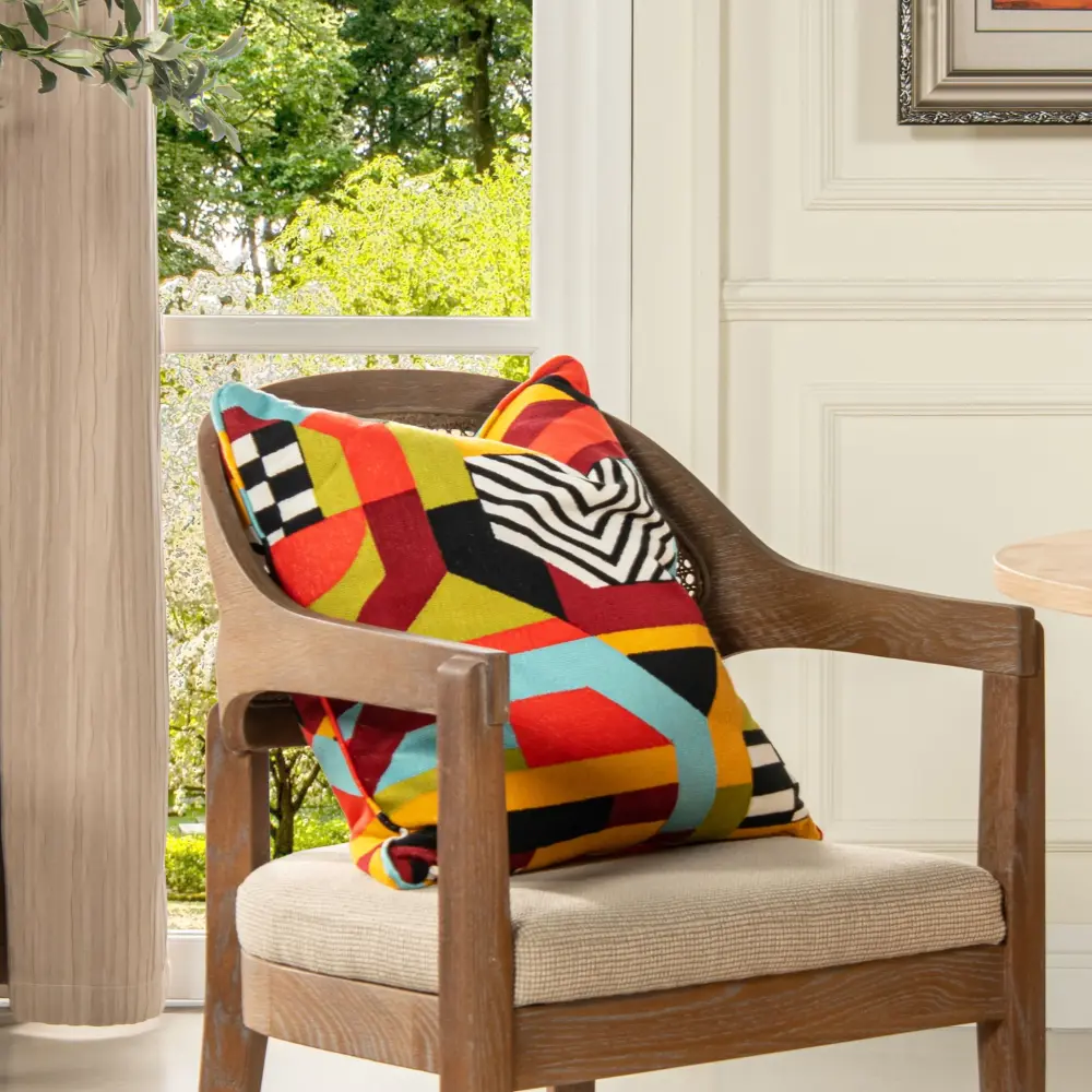 Hypoallergenic Organic La Broderie - Square Embroidered Throw Pillow & Feather Down Insert - Colorpop Multicolored Embroidery